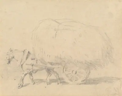 A Horse Pulling a Load of Hay