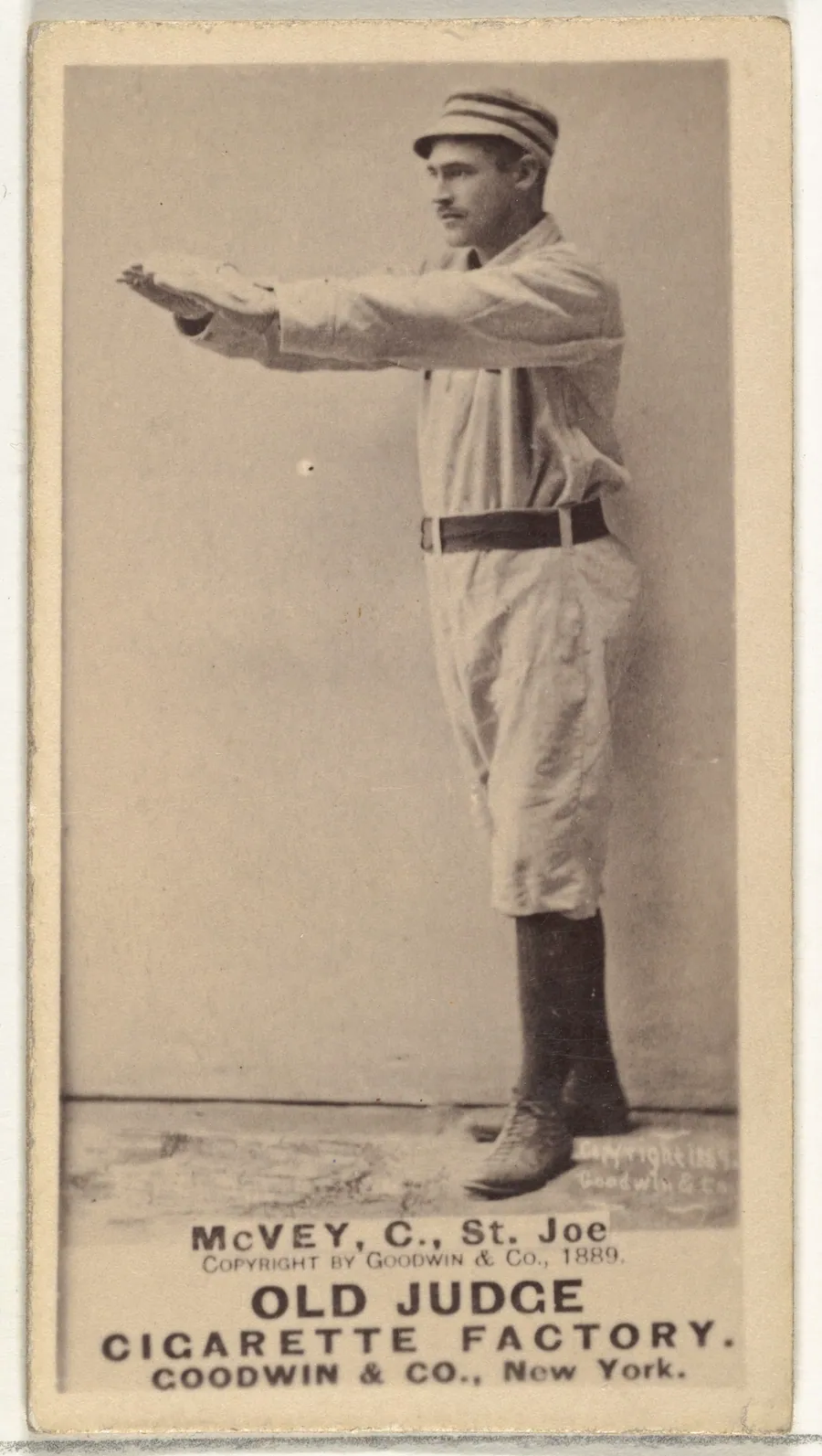 George W. McVey, Catcher, St. Joseph Clay Eaters, from the Old Judge series (N172) for Old Judge Cigarettes by Goodwin & Company