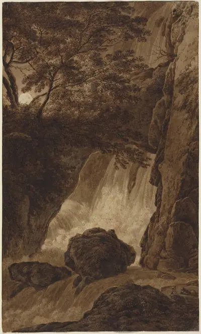 A Waterfall by Moonlight