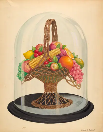 Ornament, Wax Fruit under Glass Globe