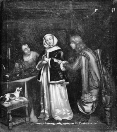 En trompeter overbringer en dame et brev