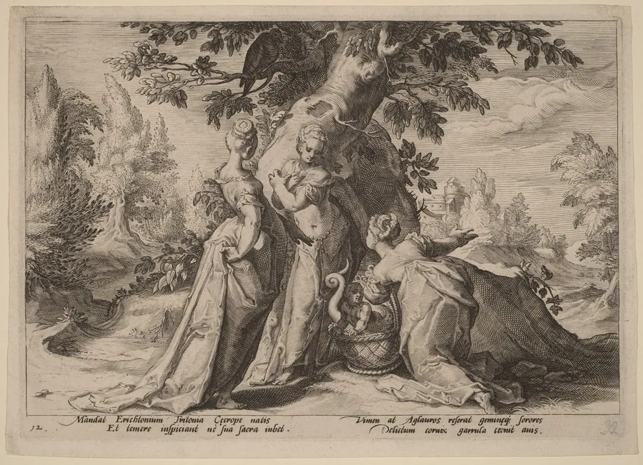 The Daughters of Cecrops Open the Casket Entrusted to Them by Minerva by Hendrick Goltzius