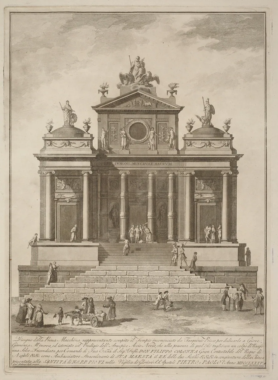 The Prima Macchina for the Chinea of 1785: The Temple of Jupiter Begun by Tarquinius Priscus with the Marvel of Accius Naevius by Francesco Barbazza