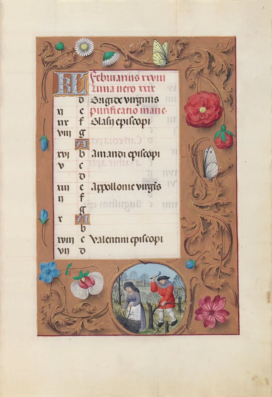 Hours of Queen Isabella the Catholic, Queen of Spain:  Fol. 3r, February by Master of the First Prayerbook of Maximillian
