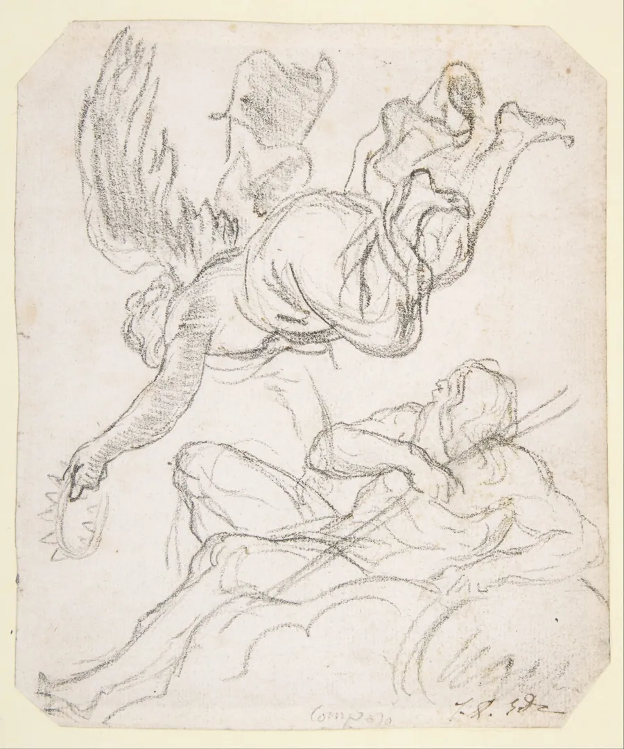 Flying Figure Holding a Crown, Reclining River God by Jacques Louis David