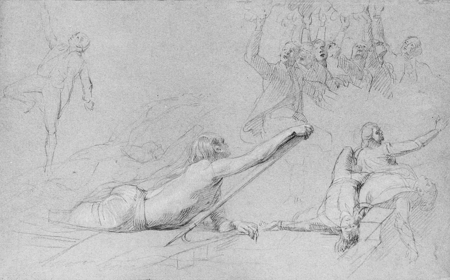 Study for "The Siege of Gibraltar": Figure Reaching; Sprawling Figures; Cheering Group; Dying Sailors by John Singleton Copley