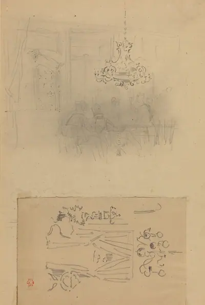 A Gathering in an Interior; A Curtained Doorway