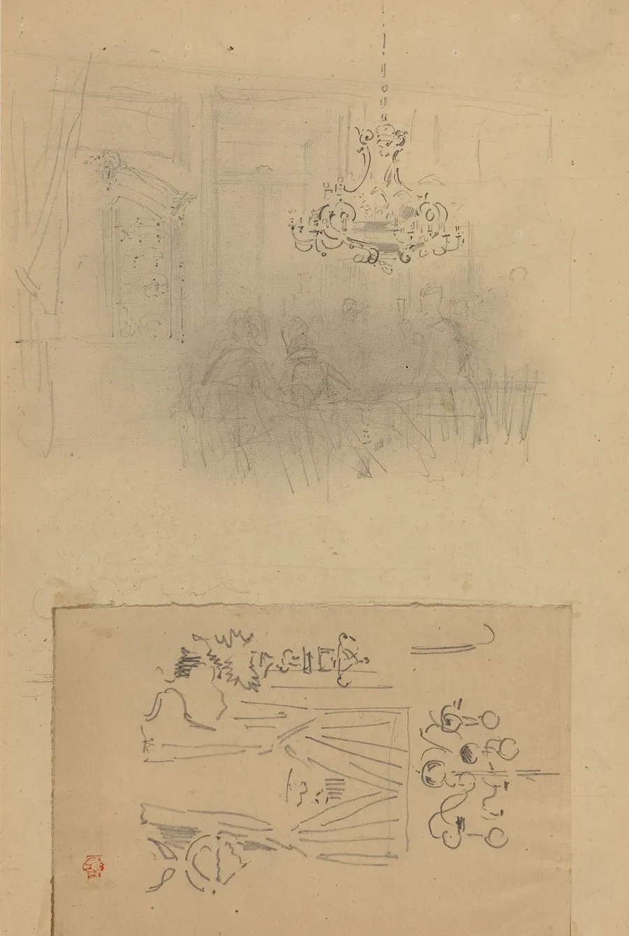 A Gathering in an Interior; A Curtained Doorway by Félix-Hilaire Buhot