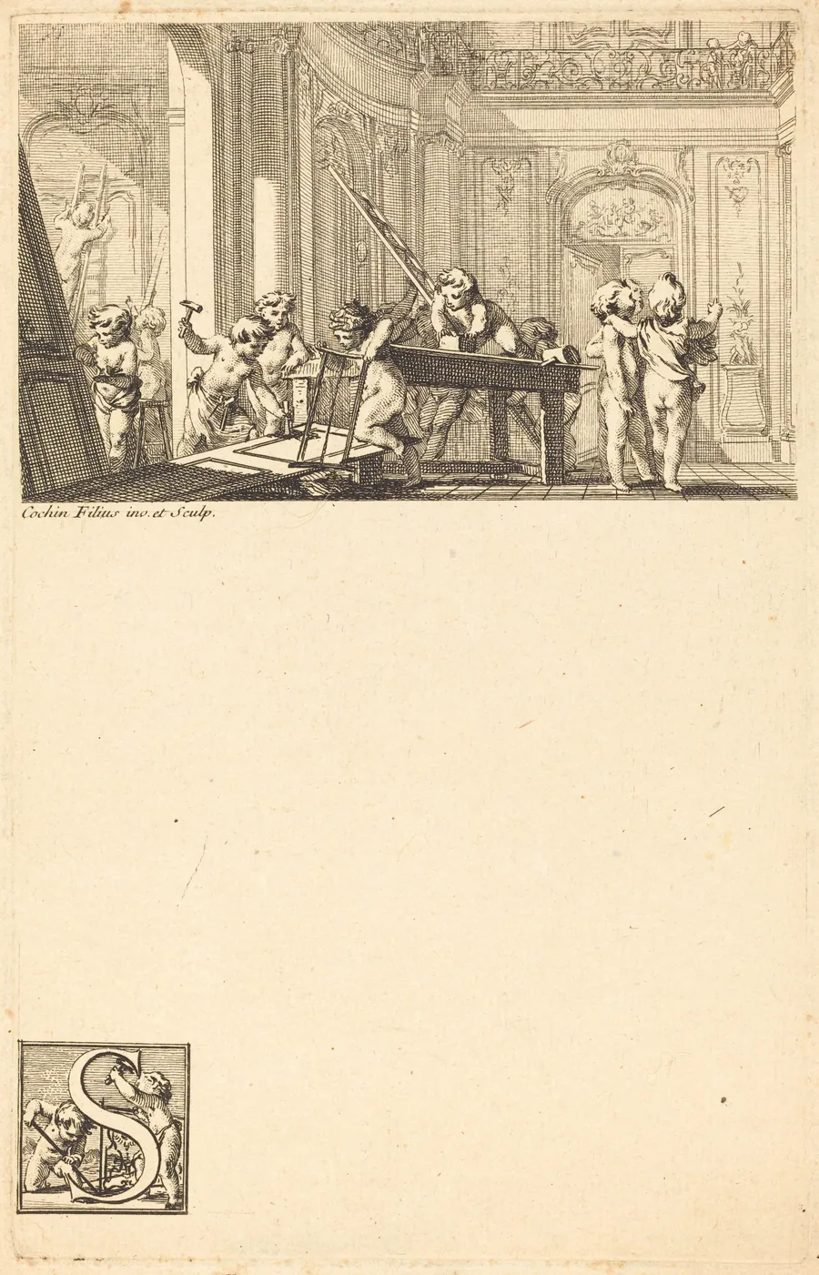 Putti Preparing the Interior Decoration of a Mansion by Charles-Nicolas Cochin II