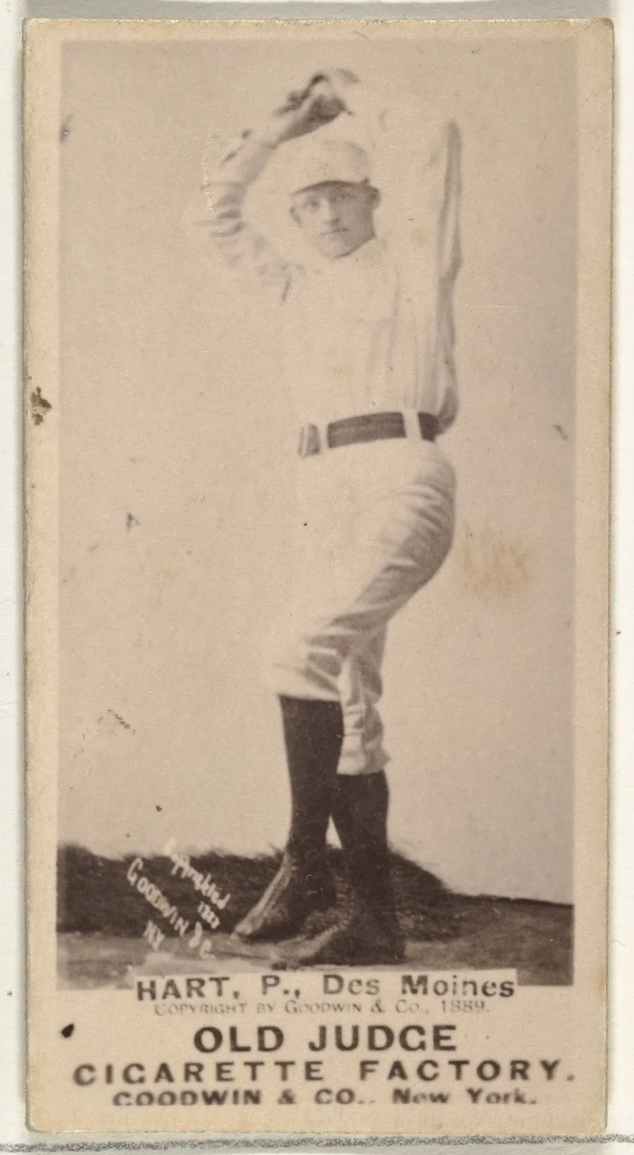 William Franklin "Bill" Hart, Pitcher, Des Moines Prohibitionists, from the Old Judge series (N172) for Old Judge Cigarettes by Goodwin & Company