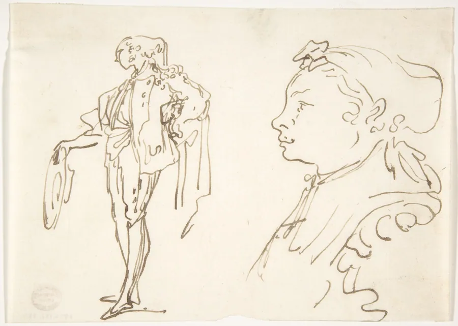 Studies of a Standing Man Holding a Hat and Profile of a Girl Looking Left by Luis Paret y Alcazar