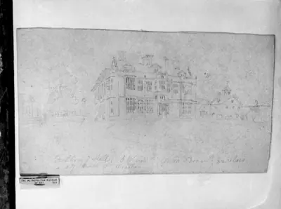 Felbrigg Hall, Southwest View (Gloria Deo in Excelsis), Seat of the Honorable William Windham (from McGuire Scrapbook)