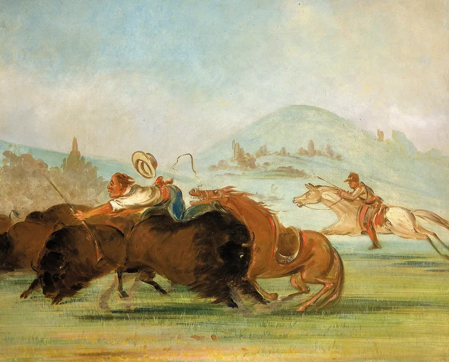 Batiste and I Running Buffalo, Mouth of the Yellowstone by George Catlin, born Wilkes-Barre, PA 1796-died Jersey City, NJ 1872