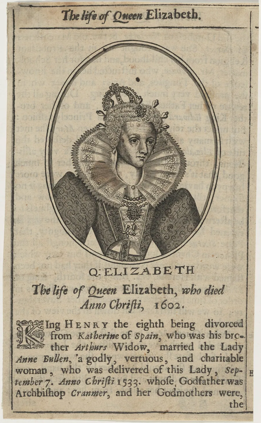 Queen Elizabeth in an Oval by Unknown 19th Century