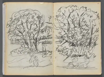 Sketchbook- The Granite Shore Hotel, Rockport, page 160 & 161: Landscape with Figures