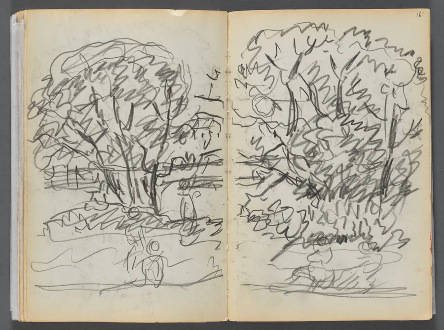 Sketchbook- The Granite Shore Hotel, Rockport, page 160 & 161: Landscape with Figures by Maurice Prendergast