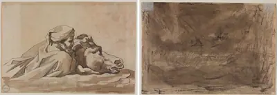 Man Clutching a Horse in Water, after Poussin's "Deluge" (recto); Compositional Study? (possibly for "Poussin's Deluge") (verso)