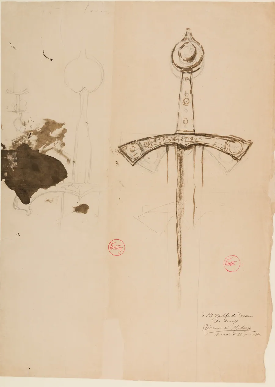 Drawing of Two Medieval Swords by Mariano Fortuny Marsal