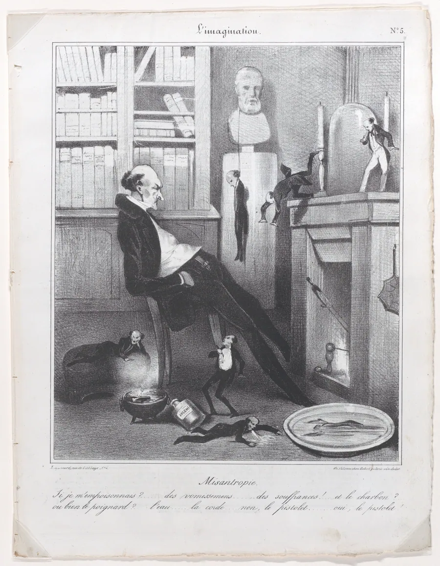 The Misanthropist (Misantropie)..., from L'imagination, published in Le Charivari, February 10, 1833 by Honoré Daumier