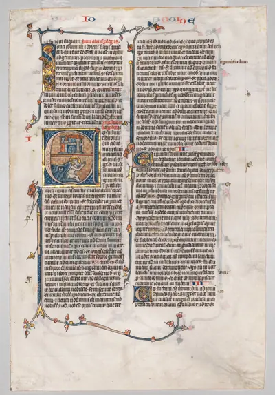 Single Leaf from a Bible: Initial E[t factum est] with Jonah Swallowed by the Whale