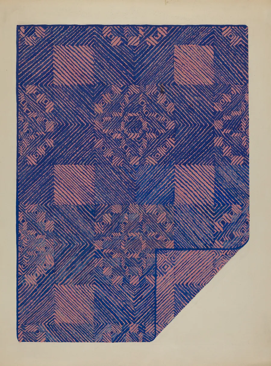 Piece of a Coverlet - Cobalt Blue & Rose by Katherine Hastings