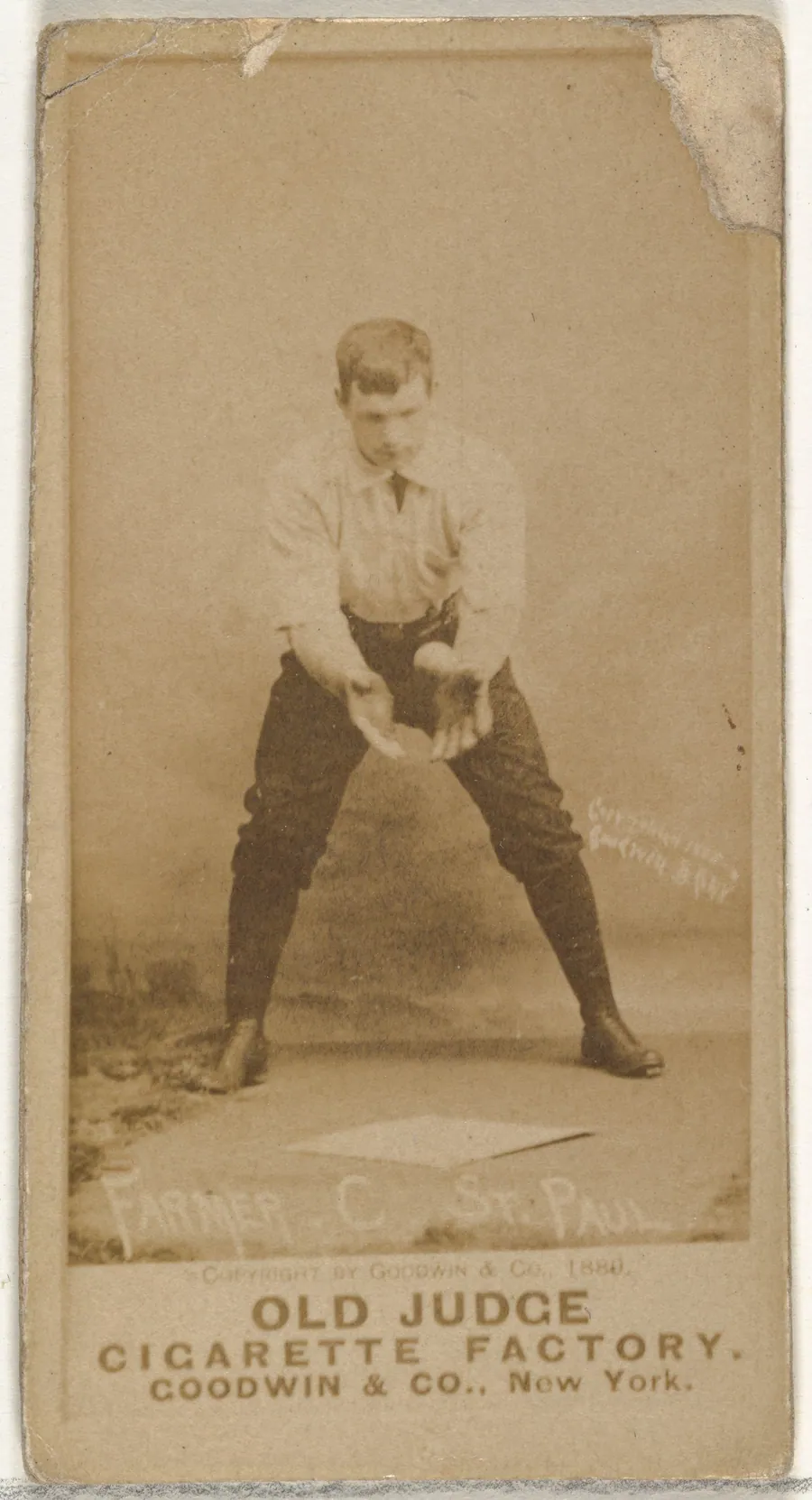 William Charles "Bill" Farmer, Catcher, St. Paul Apostles, from the Old Judge series (N172) for Old Judge Cigarettes by Goodwin & Company