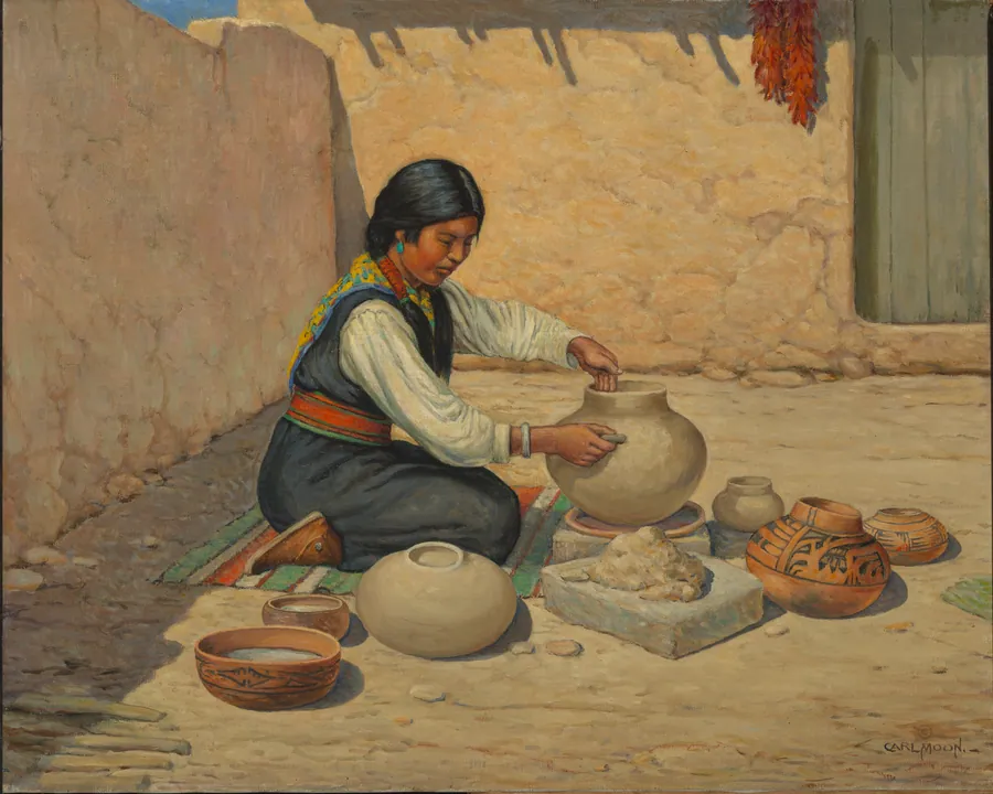 Hopi Woman Making Pottery by Carl Moon, born Wilmington, OH 1879-died San Francisco, CA 1948