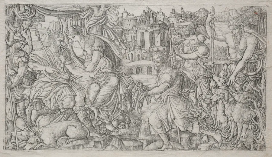 Huntsman Presenting a Gift to a King by Jean Duvet