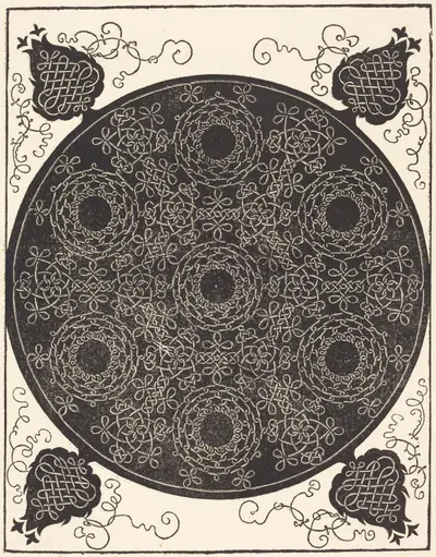 The Fourth Knot (combining seven circular groups of knots with black centers)