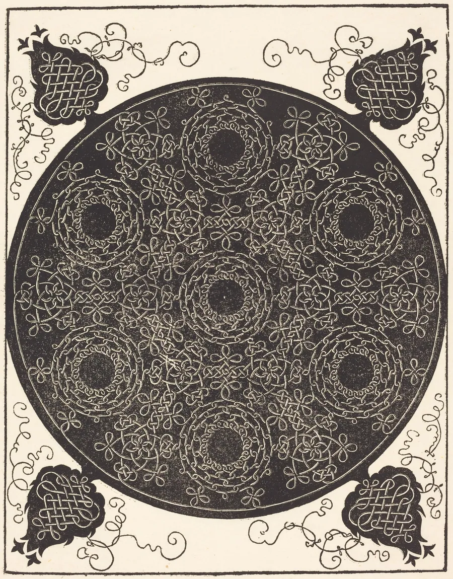 The Fourth Knot (combining seven circular groups of knots with black centers) by Albrecht Dürer