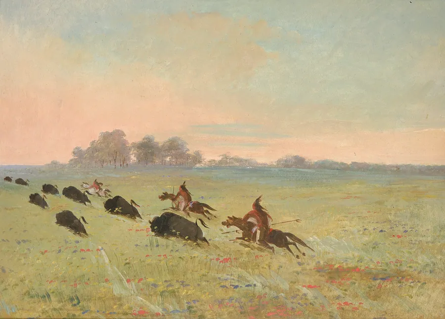 Comanche Indians Chasing Buffalo by George Catlin, born Wilkes-Barre, PA 1796-died Jersey City, NJ 1872
