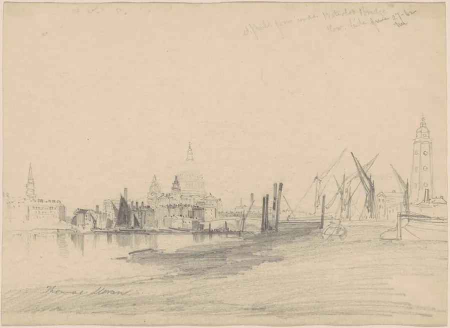 St. Paul's from Under Waterloo Bridge, Low Tide by Thomas Moran