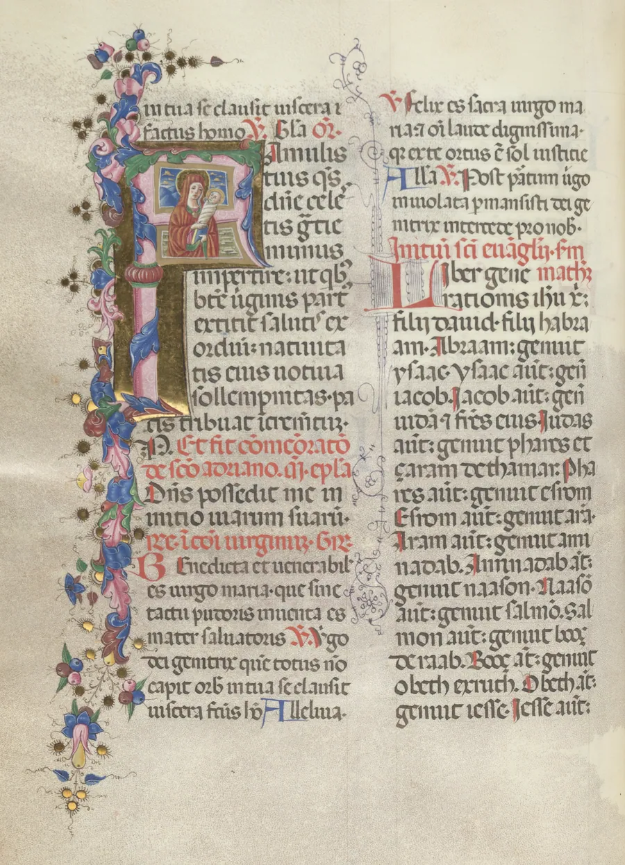 Missale: Fol. 311v: Saint Anne holding the newborn Virgin by Giapeco Caporali
