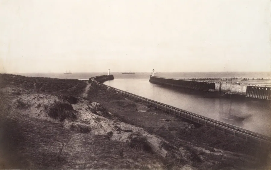 [Entrance to the Port of Boulogne] by Edouard Baldus
