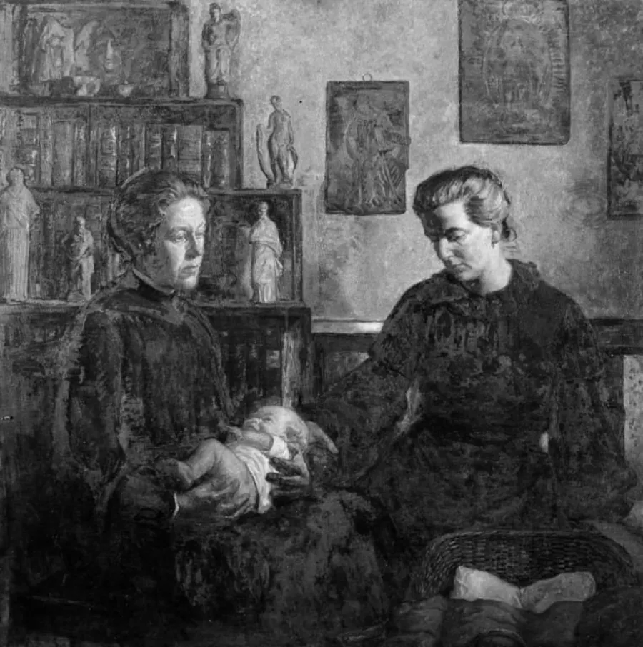 Figurgruppe. To kvinder og et barn by Sigurd Wandel