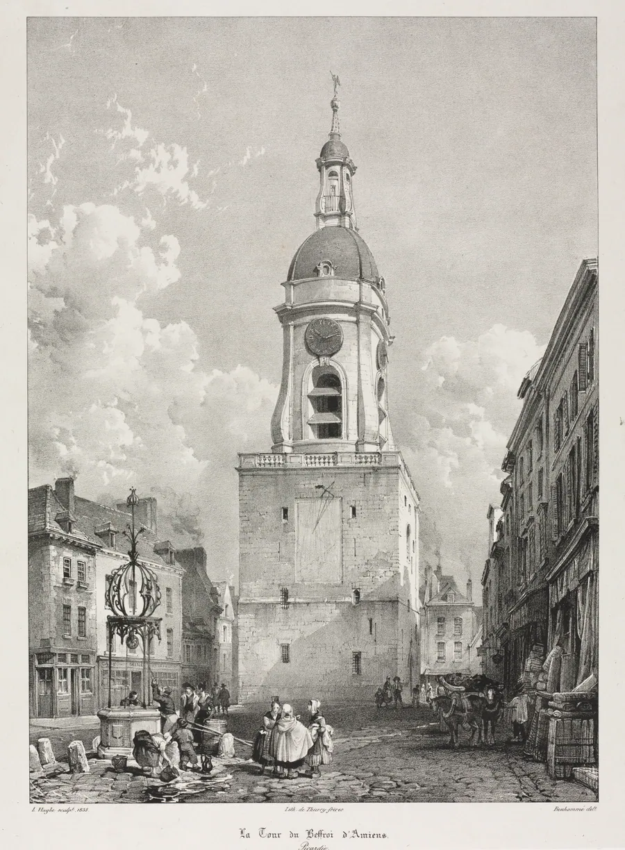 Picturesque and Romantic Travels in Old France, Picardie:  The Belfry Tower of Amiens, Picardie (Voyages pittoresques et romantiques dans l'ancienne France, Picardie : La Tour du Beffroi d' Amiens, Picardie), after François Bonhommé (French, 1809-1881) by Louis Haghe
