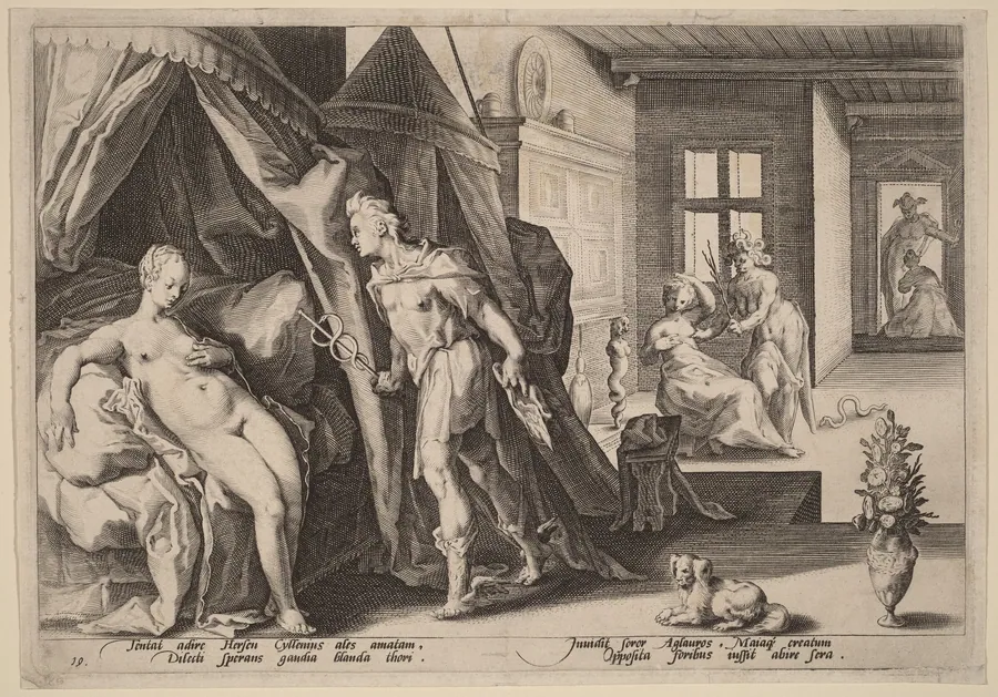 Mercury Entering Herse's Room after Changing Agraulos to Stone by Hendrick Goltzius