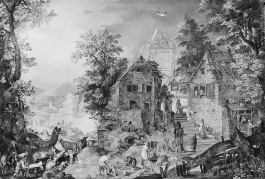 Landsby i en bjergegn by Pieter Schoubroeck