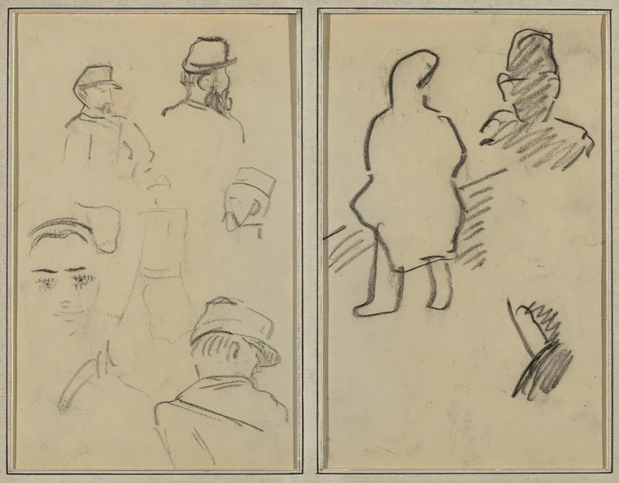 Five Studies of Soldiers and a Woman's Face; Two Figures [recto] by Paul Gauguin