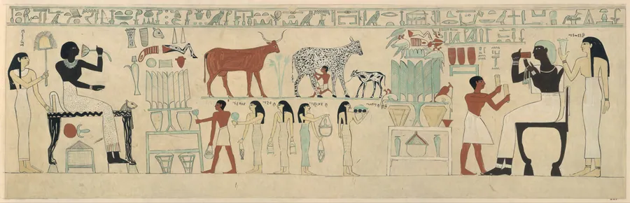 Facsimile of the painting on the inner back side of the sarcophagus of Aashyt by Charles K. Wilkinson