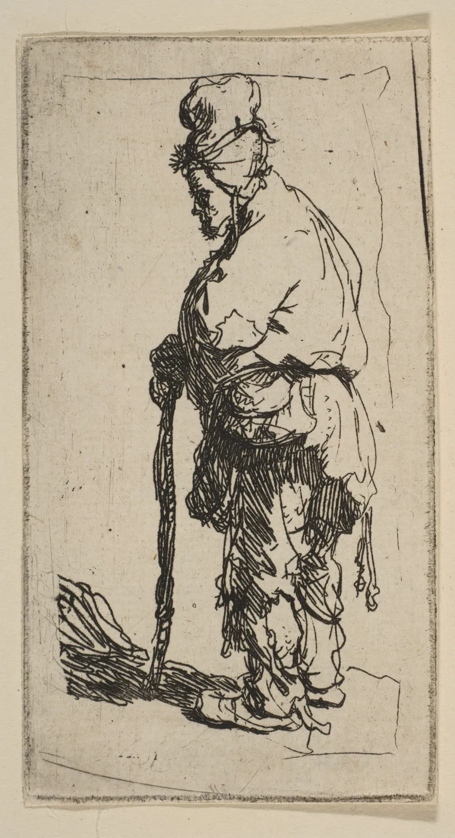 Beggar Leaning on a Stick, Facing Left by Rembrandt (Rembrandt van Rijn)