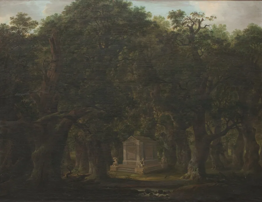 Et monument i en egeskov by Johann Friedrich Weitsch