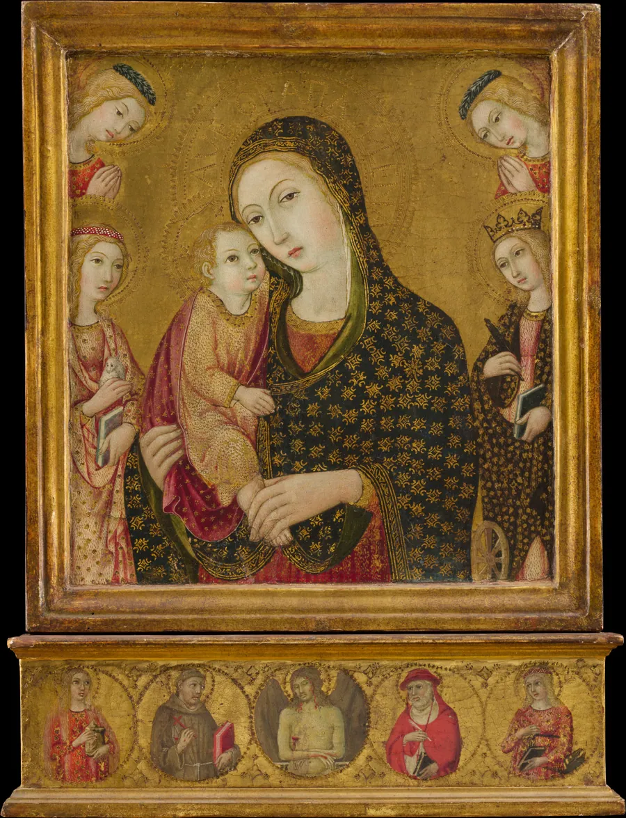 Madonna and Child with the Dead Christ, Saints Agnes and Catherine of Alexandria, and Two Angels by Sano di Pietro (Ansano di Pietro di Mencio)