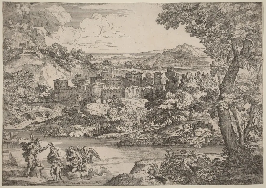 The Baptism of Christ, Set in a Mountainous Landscape by Giovanni Francesco Grimaldi