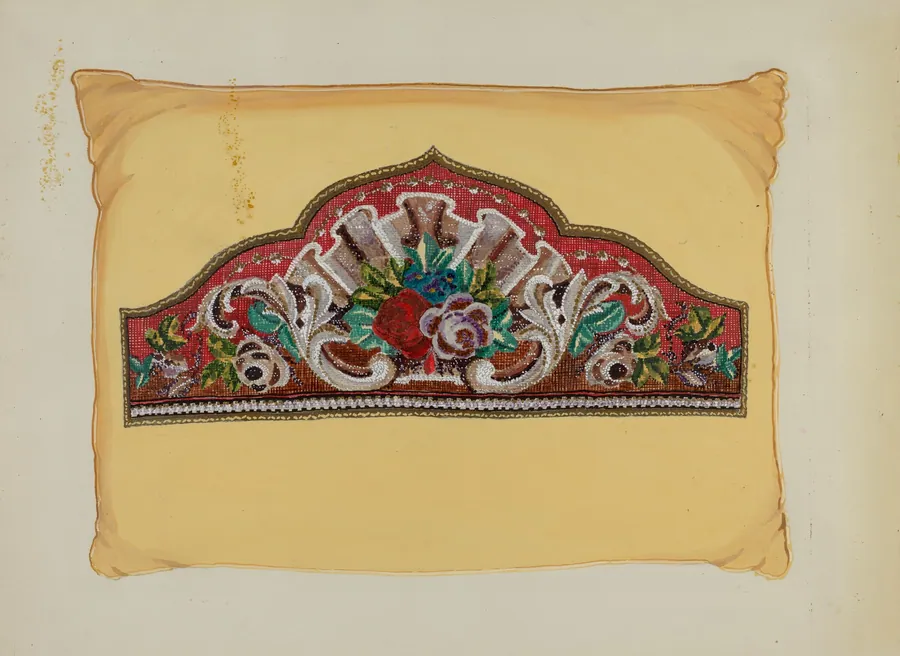 Embroidery on Pillow by Florence Huston