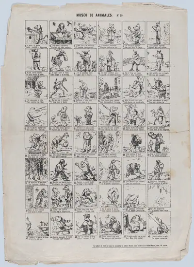 Broadside with 48 scenes of the museum of animals