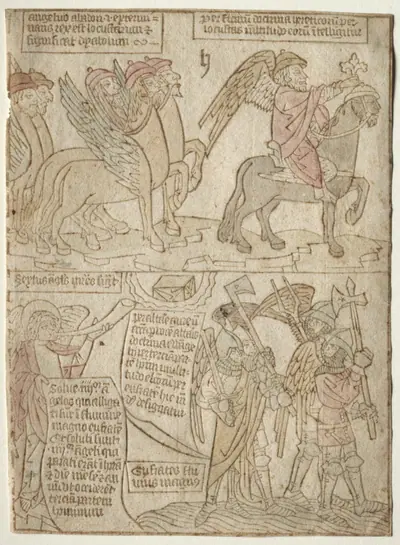 page from the Apocalypse (The Locusts with the Angel of the Abyss and The Sixth Trumpet)
