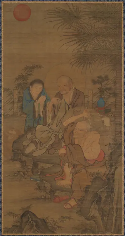 Mending clothes in the early morning sun