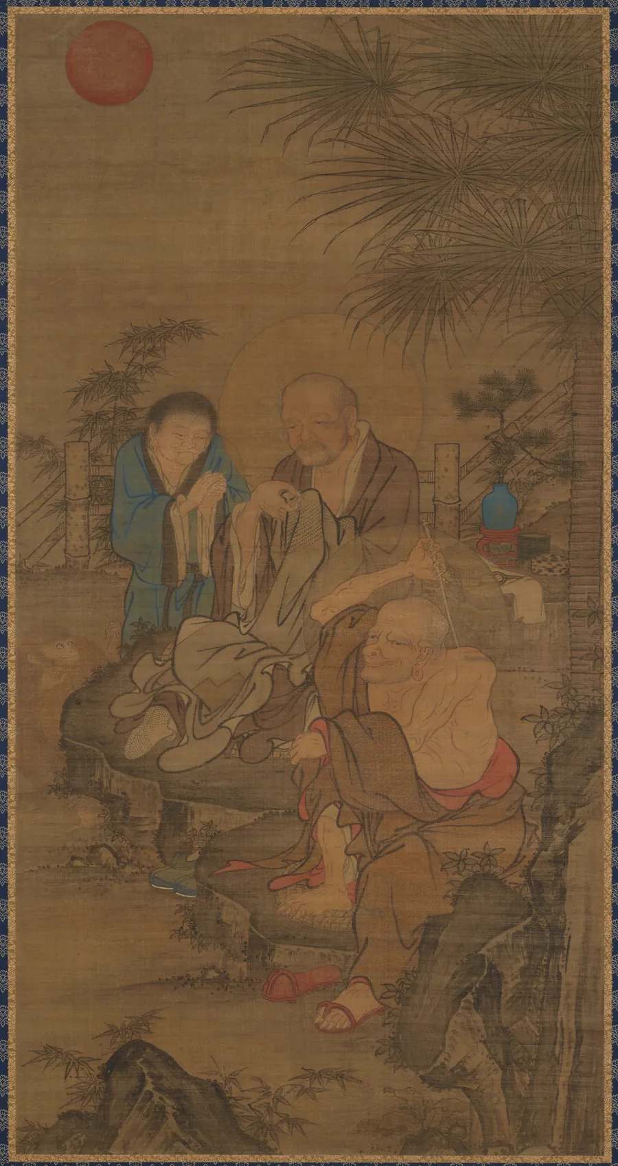 Mending clothes in the early morning sun by Formerly attributed to Zhenhui (11th centuryy?)