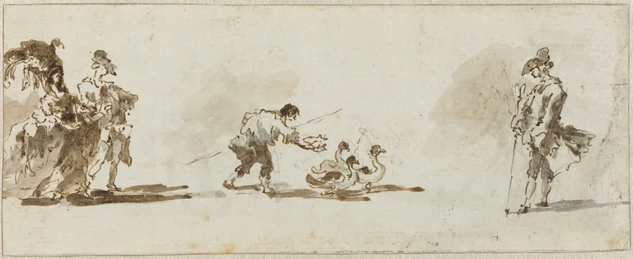 An Elegant Couple, a Gooseboy, and a Gentleman [recto] by Francesco Guardi